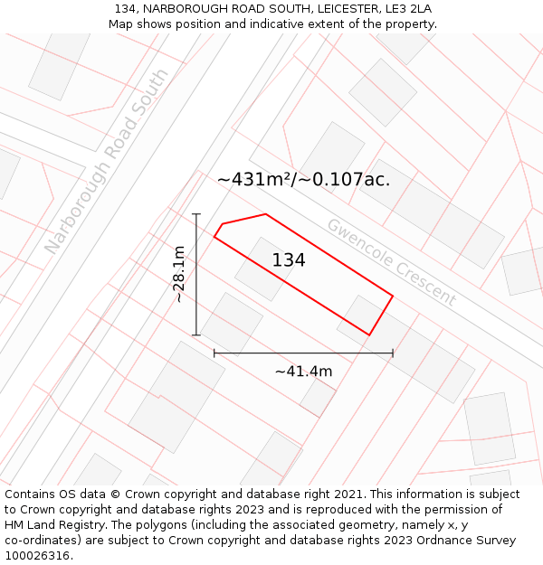 134, NARBOROUGH ROAD SOUTH, LEICESTER, LE3 2LA: Plot and title map