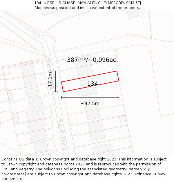 134, NIPSELLS CHASE, MAYLAND, CHELMSFORD, CM3 6EJ: Plot and title map