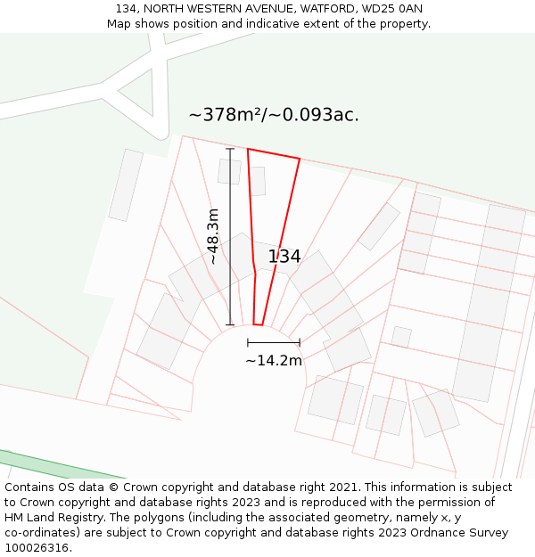 134, NORTH WESTERN AVENUE, WATFORD, WD25 0AN: Plot and title map