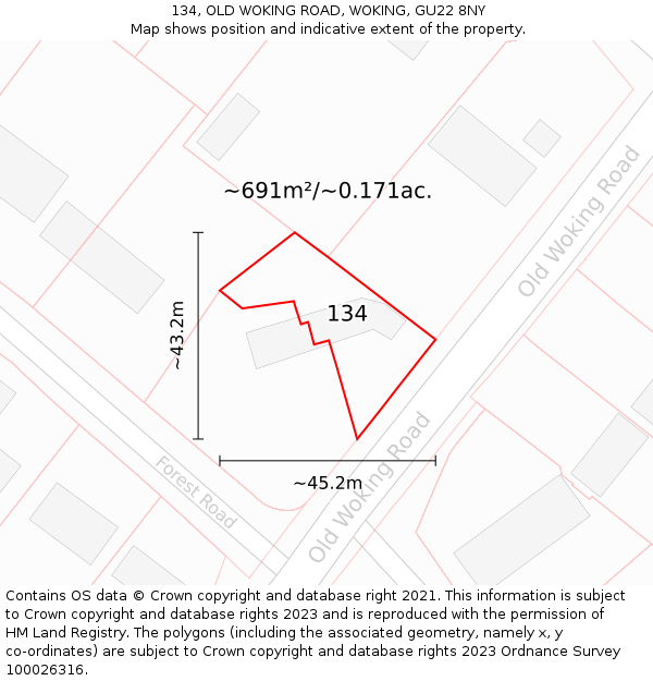 134, OLD WOKING ROAD, WOKING, GU22 8NY: Plot and title map