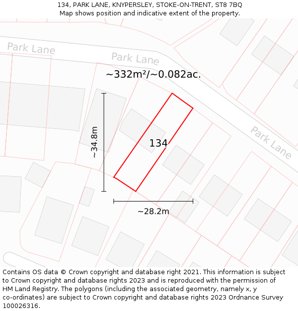 134, PARK LANE, KNYPERSLEY, STOKE-ON-TRENT, ST8 7BQ: Plot and title map