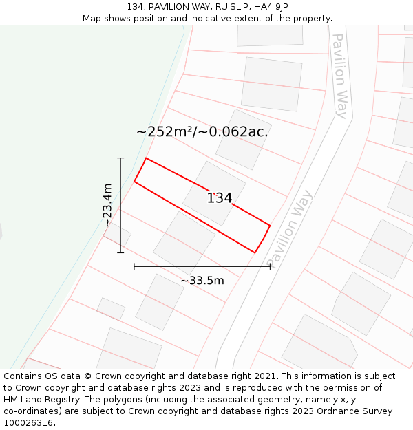 134, PAVILION WAY, RUISLIP, HA4 9JP: Plot and title map