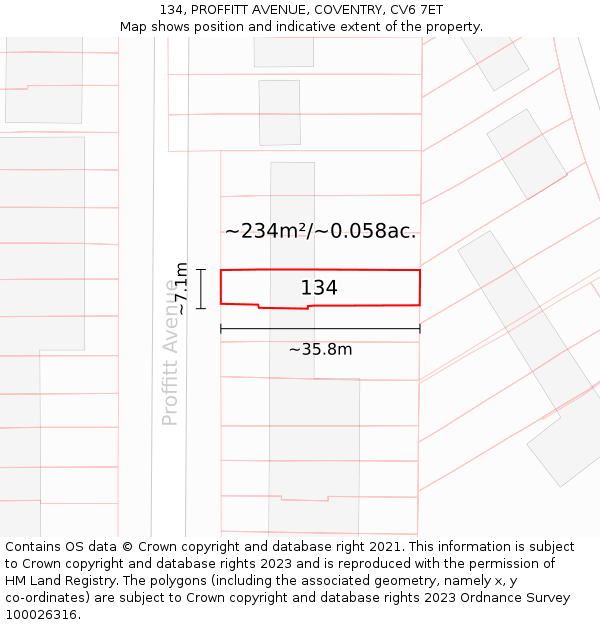 134, PROFFITT AVENUE, COVENTRY, CV6 7ET: Plot and title map
