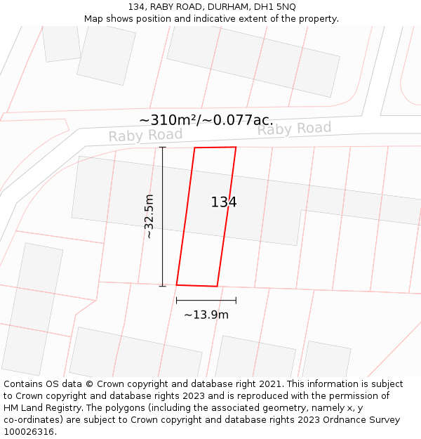 134, RABY ROAD, DURHAM, DH1 5NQ: Plot and title map