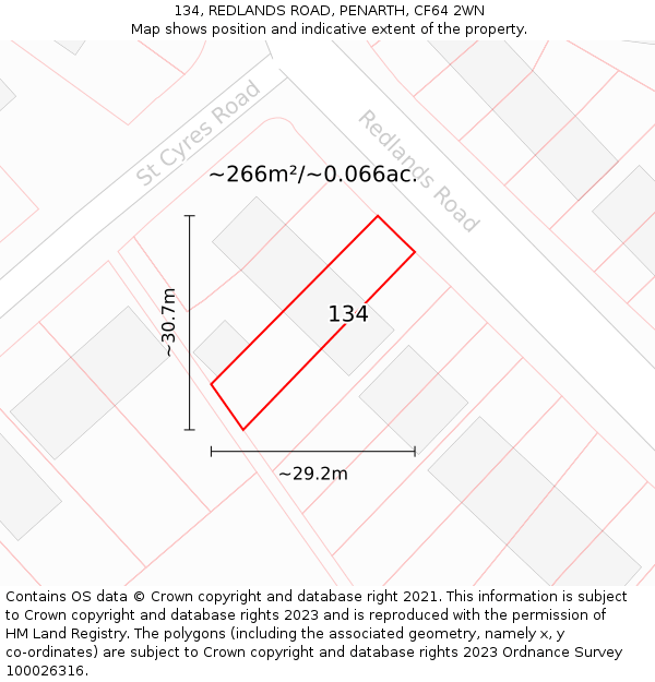 134, REDLANDS ROAD, PENARTH, CF64 2WN: Plot and title map