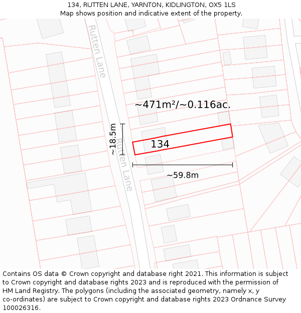 134, RUTTEN LANE, YARNTON, KIDLINGTON, OX5 1LS: Plot and title map