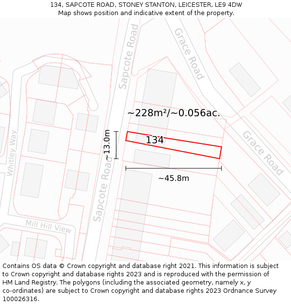 134, SAPCOTE ROAD, STONEY STANTON, LEICESTER, LE9 4DW: Plot and title map