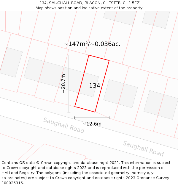 134, SAUGHALL ROAD, BLACON, CHESTER, CH1 5EZ: Plot and title map