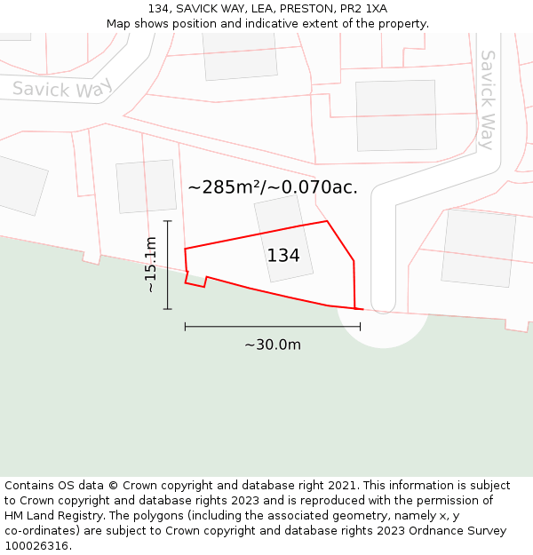 134, SAVICK WAY, LEA, PRESTON, PR2 1XA: Plot and title map