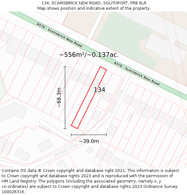 134, SCARISBRICK NEW ROAD, SOUTHPORT, PR8 6LR: Plot and title map