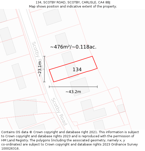 134, SCOTBY ROAD, SCOTBY, CARLISLE, CA4 8BJ: Plot and title map