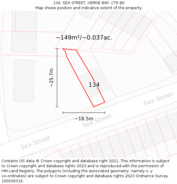 134, SEA STREET, HERNE BAY, CT6 8JY: Plot and title map