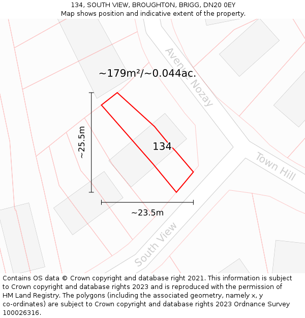 134, SOUTH VIEW, BROUGHTON, BRIGG, DN20 0EY: Plot and title map