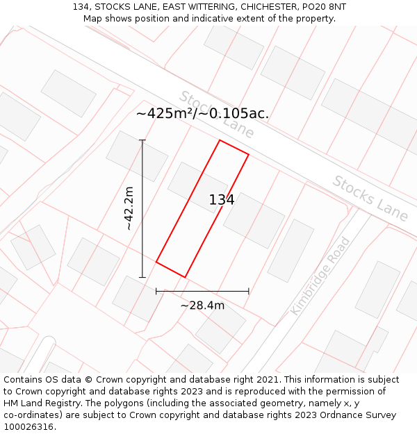 134, STOCKS LANE, EAST WITTERING, CHICHESTER, PO20 8NT: Plot and title map