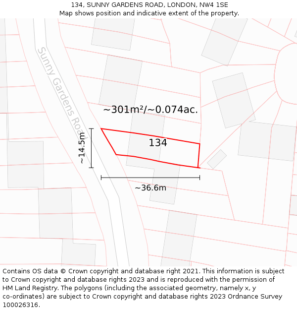 134, SUNNY GARDENS ROAD, LONDON, NW4 1SE: Plot and title map