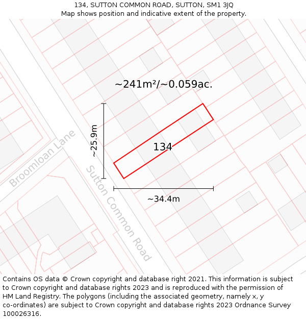 134, SUTTON COMMON ROAD, SUTTON, SM1 3JQ: Plot and title map