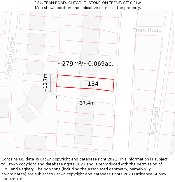 134, TEAN ROAD, CHEADLE, STOKE-ON-TRENT, ST10 1LW: Plot and title map