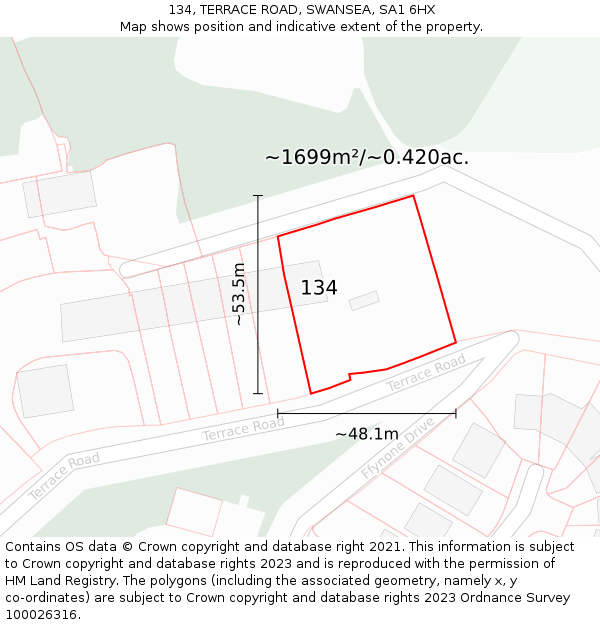 134, TERRACE ROAD, SWANSEA, SA1 6HX: Plot and title map