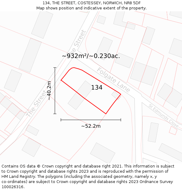 134, THE STREET, COSTESSEY, NORWICH, NR8 5DF: Plot and title map