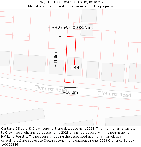 134, TILEHURST ROAD, READING, RG30 2LX: Plot and title map