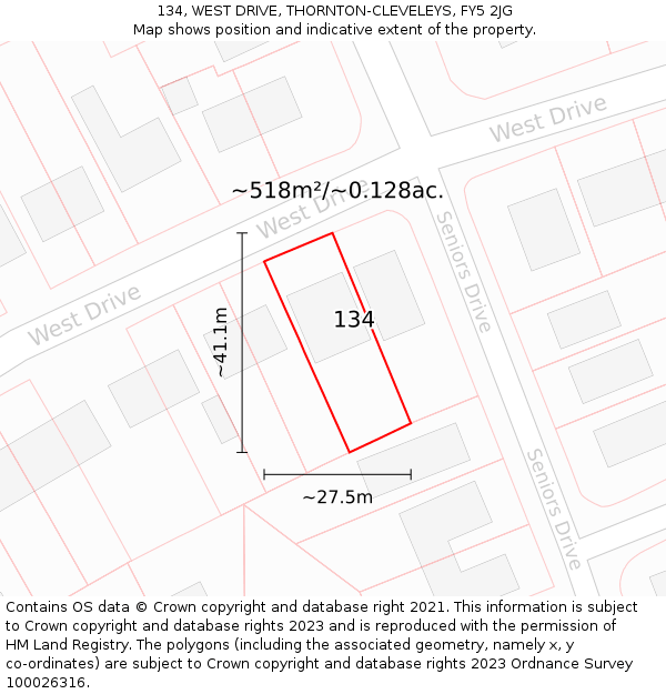 134, WEST DRIVE, THORNTON-CLEVELEYS, FY5 2JG: Plot and title map