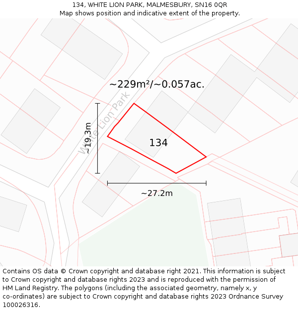 134, WHITE LION PARK, MALMESBURY, SN16 0QR: Plot and title map