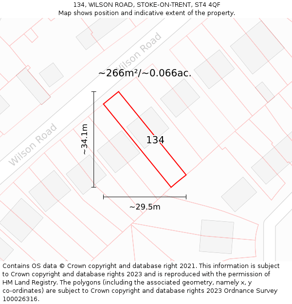 134, WILSON ROAD, STOKE-ON-TRENT, ST4 4QF: Plot and title map