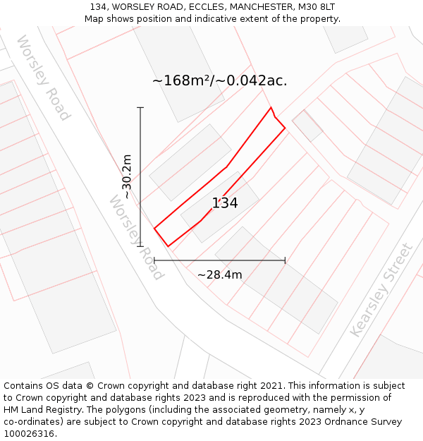 134, WORSLEY ROAD, ECCLES, MANCHESTER, M30 8LT: Plot and title map