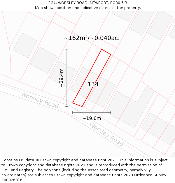 134, WORSLEY ROAD, NEWPORT, PO30 5JB: Plot and title map