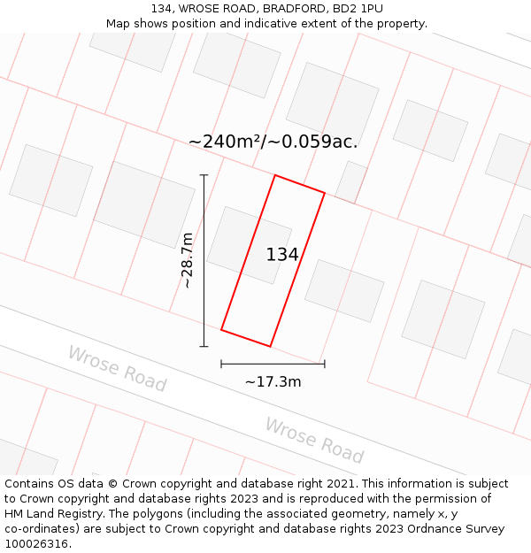 134, WROSE ROAD, BRADFORD, BD2 1PU: Plot and title map