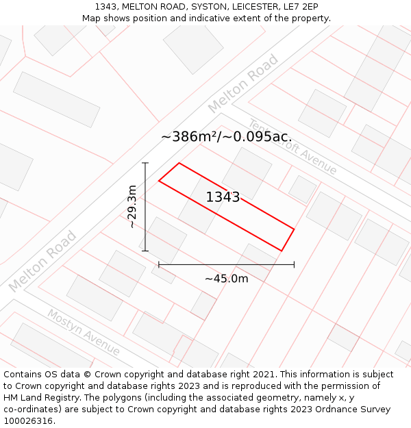 1343, MELTON ROAD, SYSTON, LEICESTER, LE7 2EP: Plot and title map