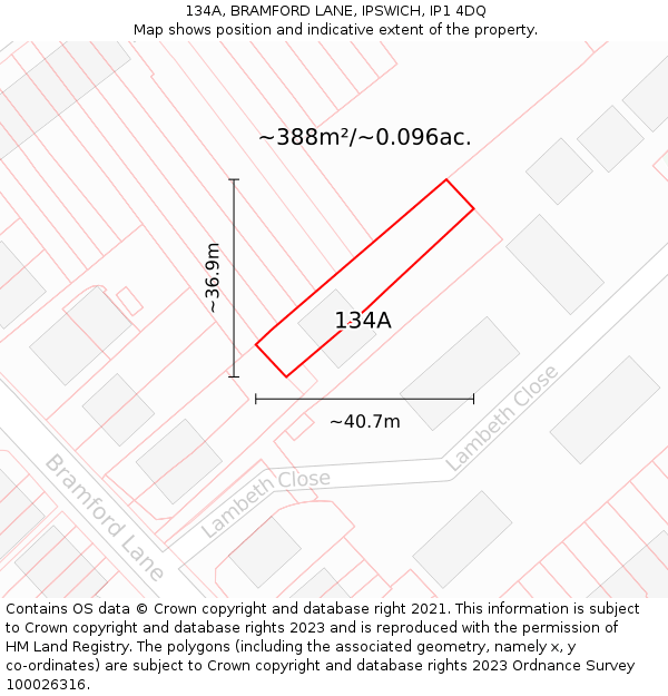 134A, BRAMFORD LANE, IPSWICH, IP1 4DQ: Plot and title map