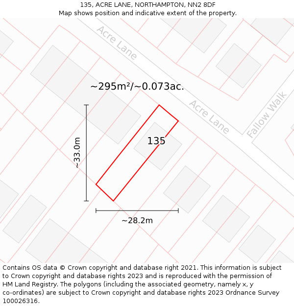 135, ACRE LANE, NORTHAMPTON, NN2 8DF: Plot and title map