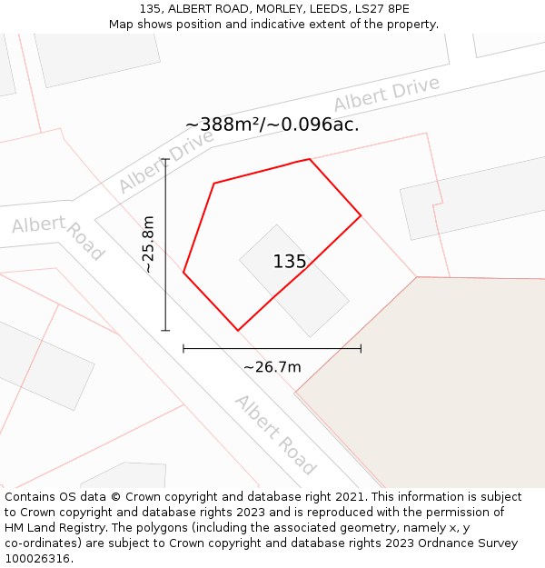 135, ALBERT ROAD, MORLEY, LEEDS, LS27 8PE: Plot and title map