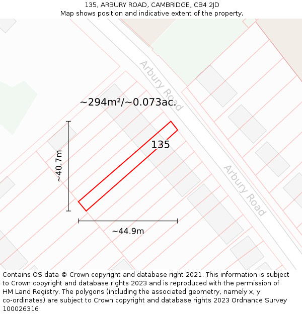 135, ARBURY ROAD, CAMBRIDGE, CB4 2JD: Plot and title map