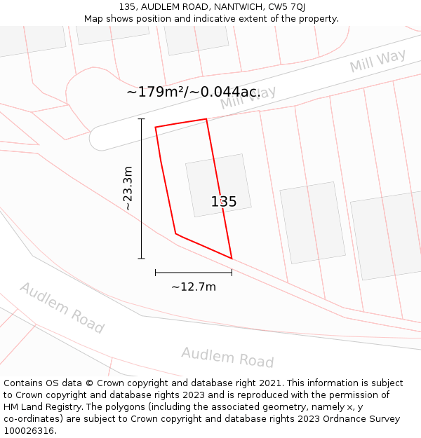 135, AUDLEM ROAD, NANTWICH, CW5 7QJ: Plot and title map