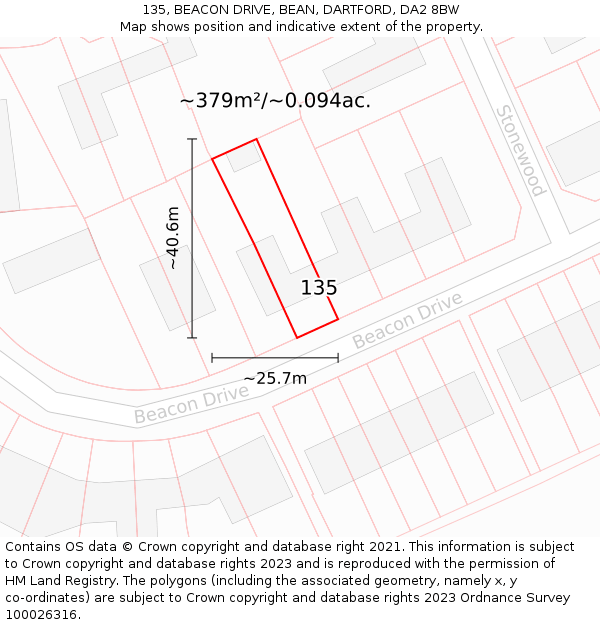 135, BEACON DRIVE, BEAN, DARTFORD, DA2 8BW: Plot and title map