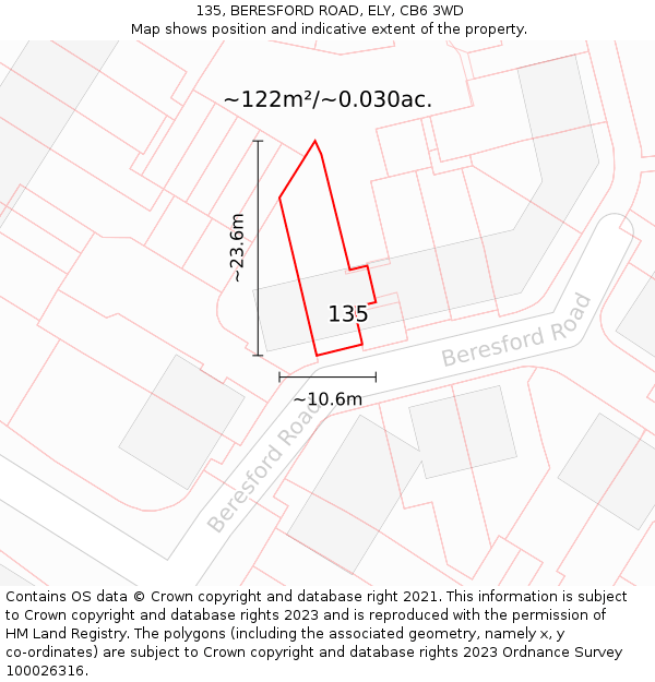 135, BERESFORD ROAD, ELY, CB6 3WD: Plot and title map