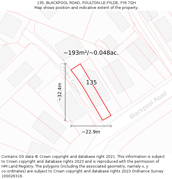 135, BLACKPOOL ROAD, POULTON-LE-FYLDE, FY6 7QH: Plot and title map