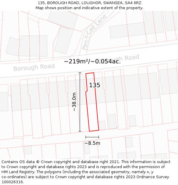 135, BOROUGH ROAD, LOUGHOR, SWANSEA, SA4 6RZ: Plot and title map