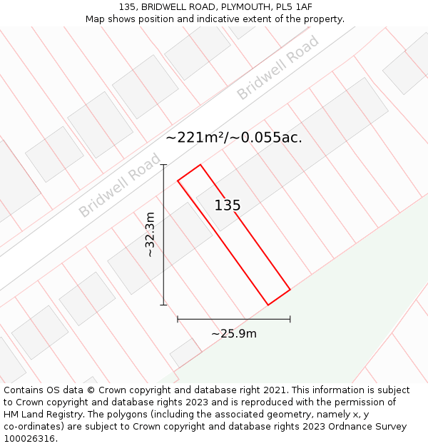 135, BRIDWELL ROAD, PLYMOUTH, PL5 1AF: Plot and title map