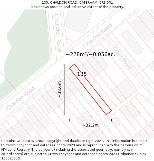 135, CHALDON ROAD, CATERHAM, CR3 5PL: Plot and title map