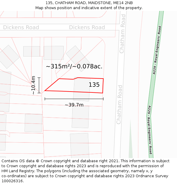 135, CHATHAM ROAD, MAIDSTONE, ME14 2NB: Plot and title map