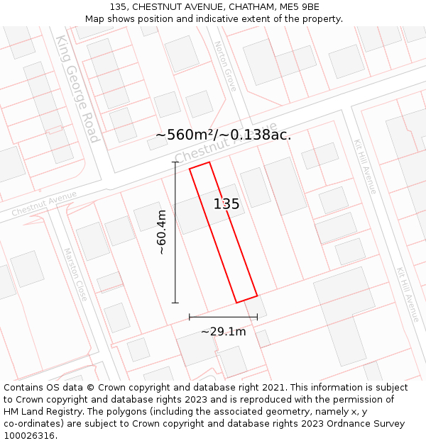 135, CHESTNUT AVENUE, CHATHAM, ME5 9BE: Plot and title map