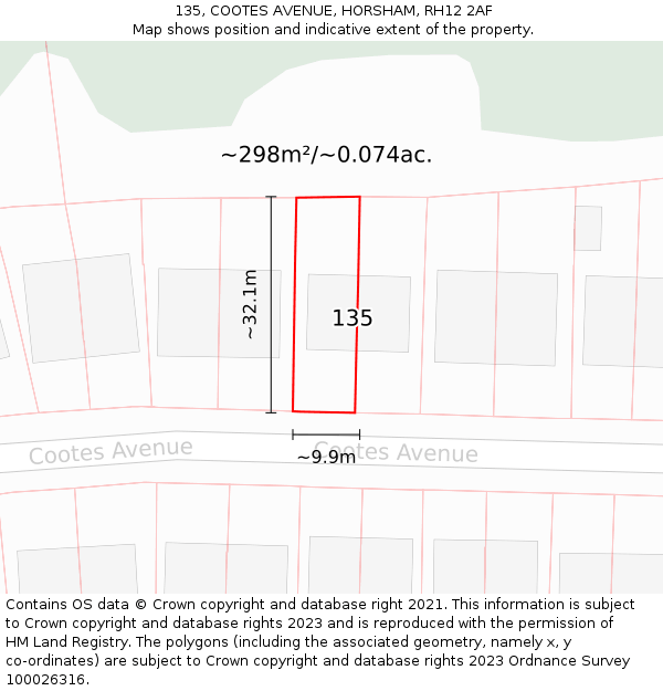 135, COOTES AVENUE, HORSHAM, RH12 2AF: Plot and title map