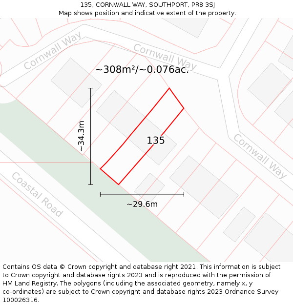 135, CORNWALL WAY, SOUTHPORT, PR8 3SJ: Plot and title map