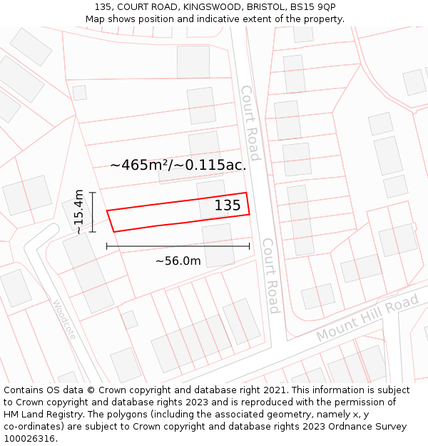 135, COURT ROAD, KINGSWOOD, BRISTOL, BS15 9QP: Plot and title map