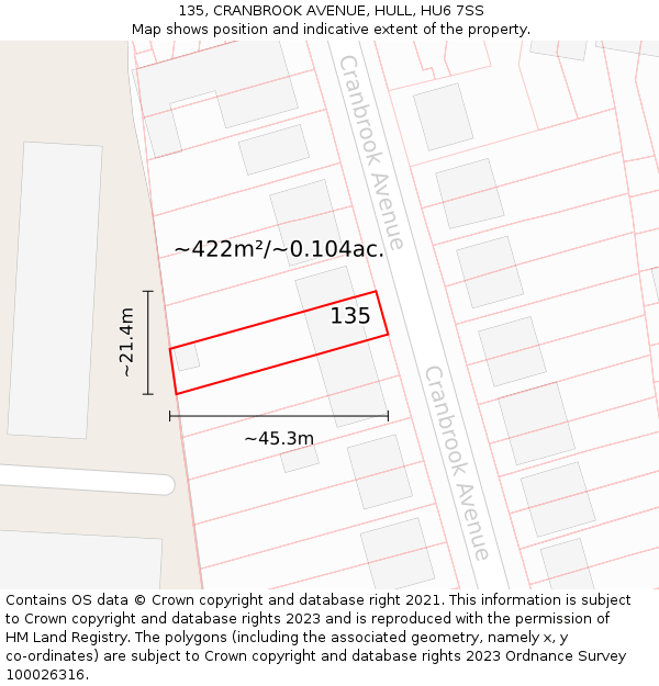 135, CRANBROOK AVENUE, HULL, HU6 7SS: Plot and title map