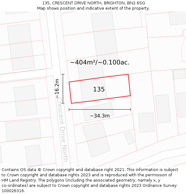 135, CRESCENT DRIVE NORTH, BRIGHTON, BN2 6SG: Plot and title map