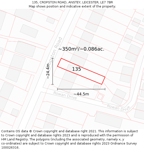 135, CROPSTON ROAD, ANSTEY, LEICESTER, LE7 7BR: Plot and title map